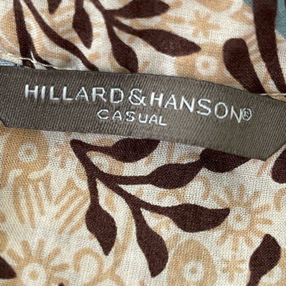 HILARD & HANSON Woman’s Brown & Blue Cap Sleeve Cotton Button Down Top size L - Picture 4 of 5